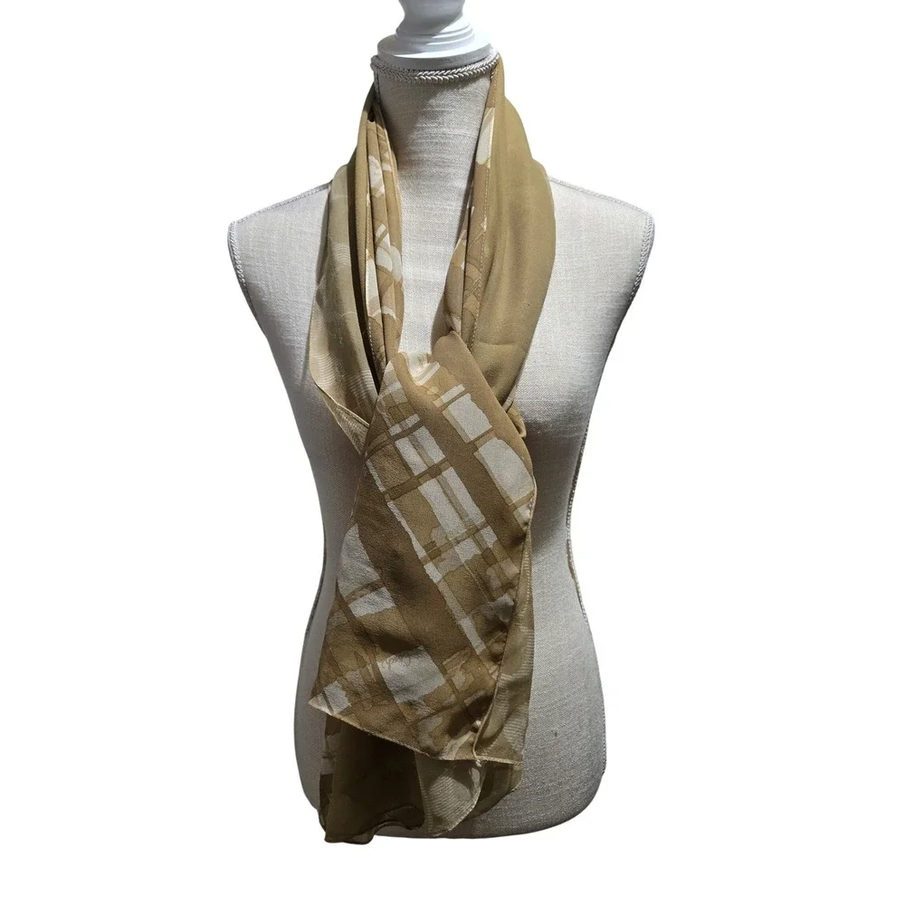 Vintage Coach Scarf Silk Blend Tan Beige Signature C Monogram 64 inches  #1049